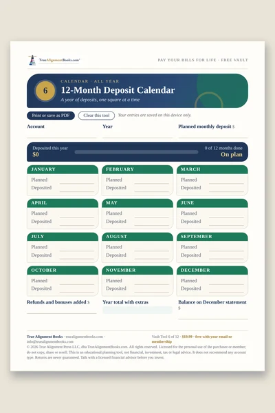12-Month Deposit Calendar page preview